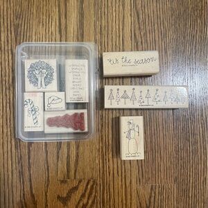 Stampin Up! Wooden Stamps Christmas Holiday Lot of 8